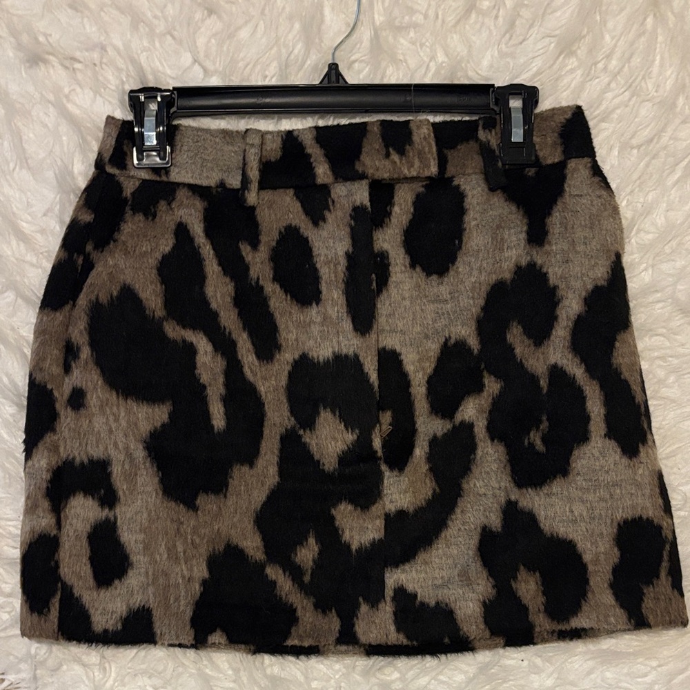 Topshop brushed wool leopard print mini skirt